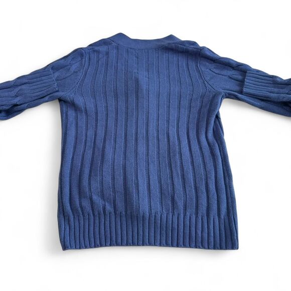 Blue Knit Button-Up Cardigan | Women's Large | V-Neck Long‎ Sleeve W/ Pockets - Picture 4 of 6